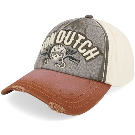 Von Dutch - Grau unconstructed Cap - Embroidery Baseball Cap White/Dark Green/Brown A-Frame Dad Cap / Unconstructed @ Hatstore
