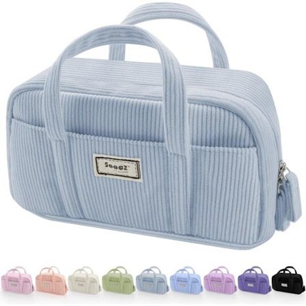 Stort penalhus, ekstra stor penalpose med 5 rum, penalhus med bred åbning, blødt penalhus i fløjl med lynlås, blå