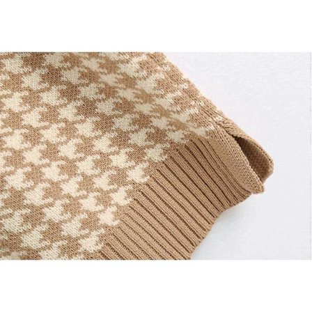 Sdencin Dam Houndstooth Mönstrad Stickad Tröja Väst Ärmlös Lös V-ringad 90-tals Väst Pullover Stickat Linne