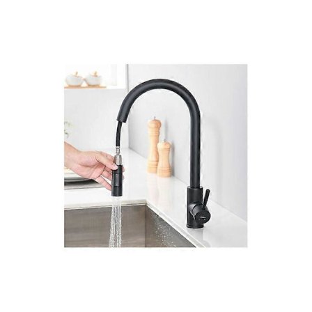 LONHEO Kökskran med Uttagbar Spray Matt Svart 360° Rotering Rostfritt Stål Blanda Köksho 2 Funktioner Köksblandare