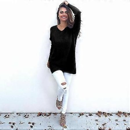 hmwy-naisten pitkä neulepusero (S Musta)