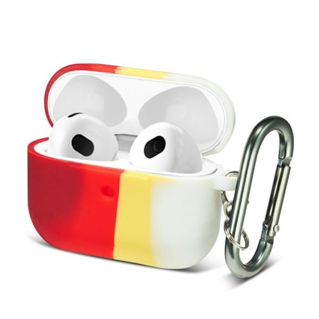 AirPods 3 sateenkaaren värisävyinen silikonikotelo karabiinilla - Tummanpunainen / Valkoinen