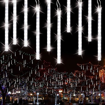 Udendørs Juleguirlande 30cm 10 Rør 240 LED Meteorregn Lys Vandtæt IP65 Lyskæde Belysning