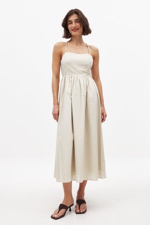 NA-KD Robe mi-longue nouée à décolleté au dos - Robes - Beige - EU 34