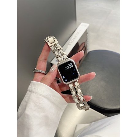 Klockarmband för Apple Watch iWatch 1/2/3 generation 42mm/44/45/46/49mm universal stjärnljus vit läder