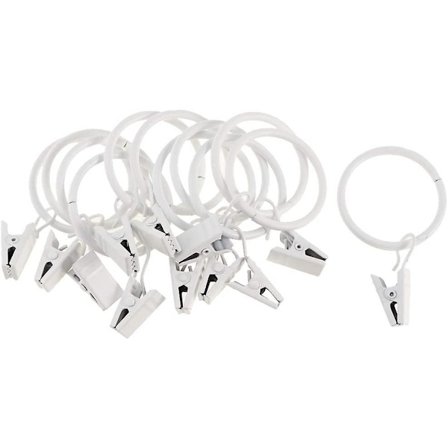 12-pack ringar med klämmor för gardiner, dekorativa gardiner i kraftig metall, vintage, vitt porslin 32 mm