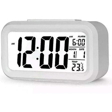 Digital LED-väckarklocka batteridriven - Vit