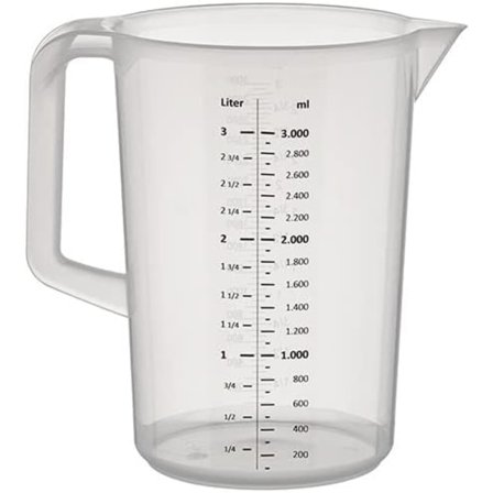 Mätkanna 3 liter, Ø 17,5 x H: 23,5 cm, plastkanna med präglad gradering på utsidan