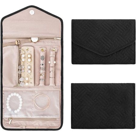 ING Jewelry kokoontaitettava säilytyspussi, matkakorujen säilytyspussi - musta