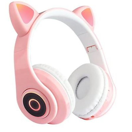 Trådlöst katt-headset Bluetooth-headset LED-headset Barnflickor Headset (rosa)