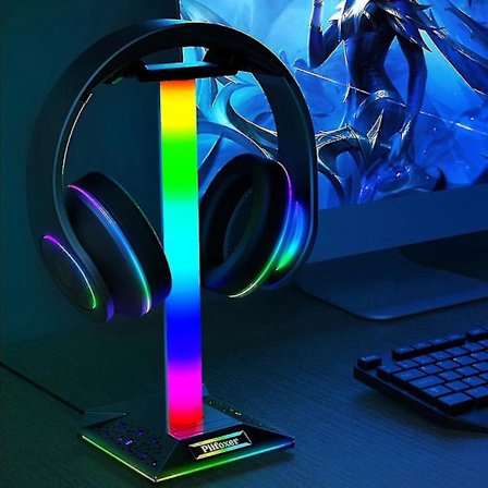 RGB Gaming Hodetelefonstativ Dobbel USB-port Berøringskontroll Stripelys Skrivebord Gaming Headset Holder Henge