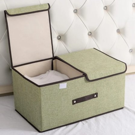 36 x 25 x 16 cm förvaringslåda med lock, hopfällbar förvaringslåda med handtag, garderobsarrangör för kläder, leksaker, böcker grön