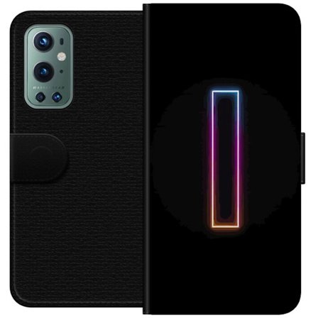 Kompatibel Tegnebogsetui til OnePlus OnePlus 9 Pro Minimalistisk neonbogstav I i regnbuefarver mod mørk baggrund