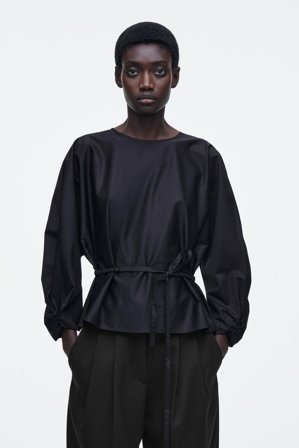 COS Women's Drawstring Peplum Blouse in Blue