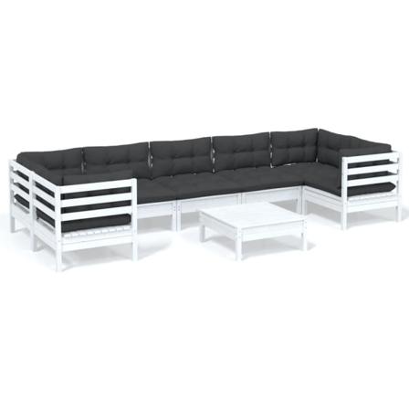 Vidaxl Loungegrupp Med Dynor 8 Delar Vit Massiv Furu Vit