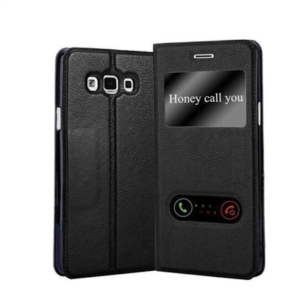 Cadorabo Fodral för Samsung Galaxy A7 2015 i COMET BLACK - Skyddsfodral med horisontellt stativ och två fönster - View Case