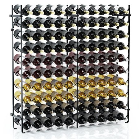 10-tasoinen metallinen viiniteline 100 pullolle, musta
