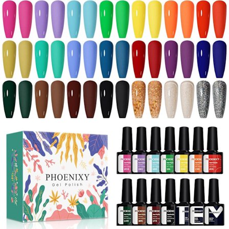 Gel nagellacksset, Phoenixy 21 färger UV nagellackset gel med underlag, överlack