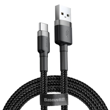Baseus Cafule Cable hållbar nylonkabel USB / USB-C QC3.0 2A 2M svartgrå (CATKLF-CG1)