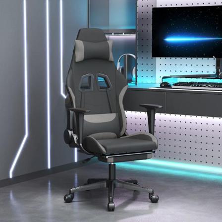 Vidaxl Gamingstol Med Fotstöd Och Massage Svart Och Ljusgrå Tyg Grå