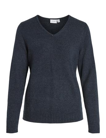 Viril V-Neck L/S Knit Top - Noos Vila Navy