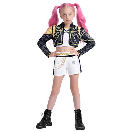 2025 Demon Hunter K-Pop Kostyme | Halloween Cosplay Kostyme for Jenter (Kun Topp og Shorts) J 150cm J 150cm