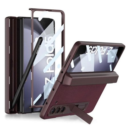 för Samsung Galaxy Z Fold 5 Skal med Pennhållare, Magnetisk Gångjärnsförsedd Inbyggd Pennhållare, Skärmskydd & Ställ PU Läder Skal Fold 5