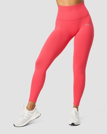 ICANIWILL - Ribbed Define Seamless Pocket Tights Coral Red - Treningstights - Dame - ICIW