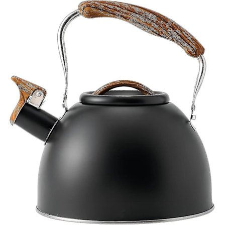 Kogende Kedel med Fløjte, Rustfrit Stål Tekande med Træ Mønster Foldbart Håndtag til Gasskomfur Induktion, 3l A-yuhao