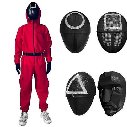 Xbi- Unisex Squid Game Costume Jumpsuit + Squid Game Mask Halloween Outfit Gifts