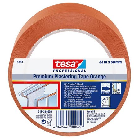 Tesa 4843 Konstruktion og beskyttelsestape PVC, UV-bestandig, 33 m x 50 mm, orange, Maskintilbehør & forbrugsvarer