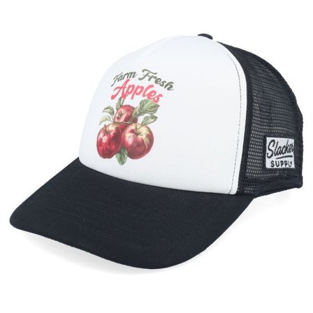 Slacker Supply - Svart trucker Keps - Farm Fresh Apples Foam Black/White Vintage Trucker @ Hatstore