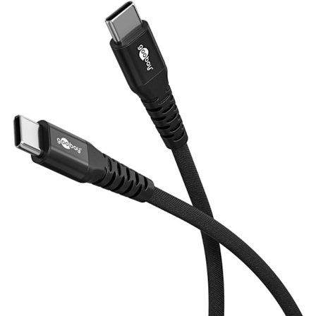 USB-C erittäin pehmeä tekstiilikaapeli metalliliittimillä, 3 m, musta