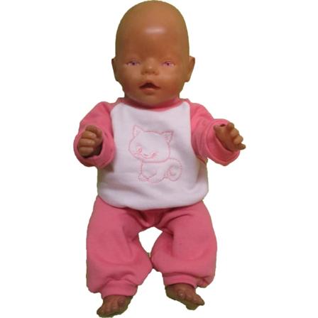 Mysig dress i joggingtrikå till Baby Born, dockkläder rosa/vit