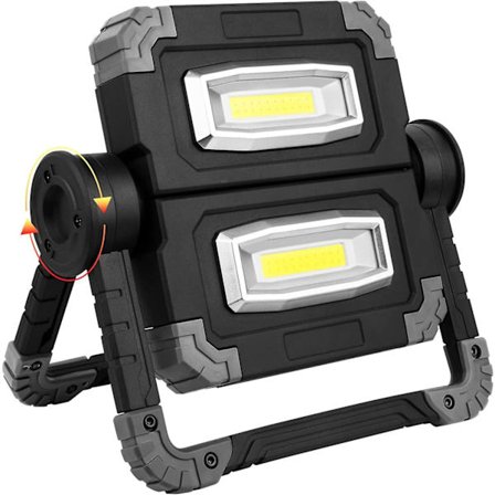 Oppladbar LED Arbeidslampe, 2 COB Frontlykter, 3 Moduser, 20W 5000mAh Powerbank, Sammenleggbar LED Arbeidslampe med 360 Rotasjon for Camping, 