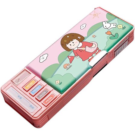 Multifunksjonell blyantveske, blyantboks med 2 rom for studenter - tegneseriemotiv (hs)