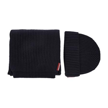 Dsquared2, Ribbed Knit Beanie Set Blauw, Heren, Maat:ONE Size