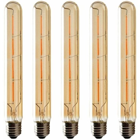 5-pakning T225 Lange Edison LED Filament Pærer, 4W E27 Sokkel Varmhvit, Amber Glass for Dekorativ Pære, AC 220-240V