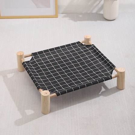 1 set (svart fyrkant) Massivt trä Canvas Husdjurssäng Hundbädd Kattbädd Q