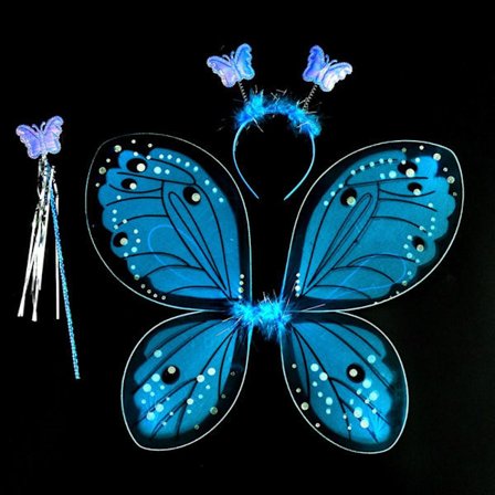 Barnkostym rekvisita fjärilsvingar set, blått 3-delars set