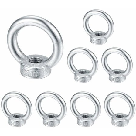 M10 Øjebolt, Løfteøje, Øjebolt i rustfrit stål 304, Øjeboltskruemøtrikker - 8 stk.