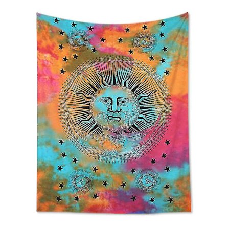 130*150cm tyndt børstet hængende klæde sol og måne mønster vægbeklædning gobelin baggrund til Halloween fest dekoration