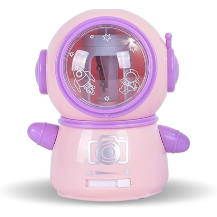 Elektrisk blyantspidser - Spaceman design til kunstnere og klasseværelser, sikker til farveblyanter, sød tegneserie pink spidser (børn & A