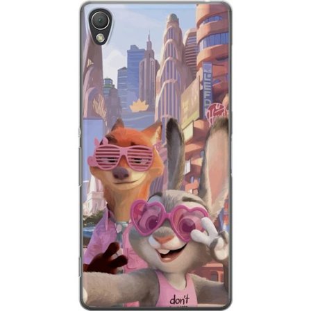 Kompatibelt Mobildeksel til Sony Sony Xperia Z3 Animerede dyr i et solfylt bymiljø med rosa solbriller og en positiv melding i en fargerik feel-good