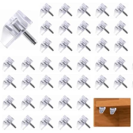 Paket med 40 Transparenta Hyllstödsstift, 5 mm Plast Hyllhållare med Stålpinne för Trä/Glashyllor