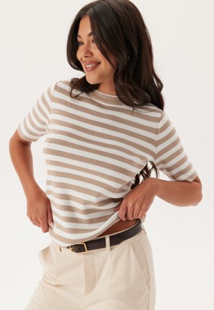 Object Collectors Item - Objester S/S new knit pullover - Humus Stripes:Cloud dancer - Kläder - - Bubbleroom