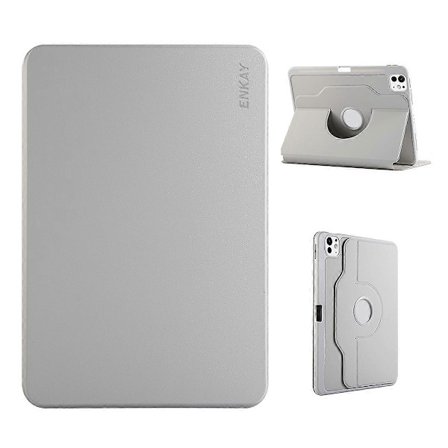 Stativfodral för iPad Pro 11 (2024) TPU+PU Auto Wake/Sleep 360 Graders Rotation Tablet Cover - Grå