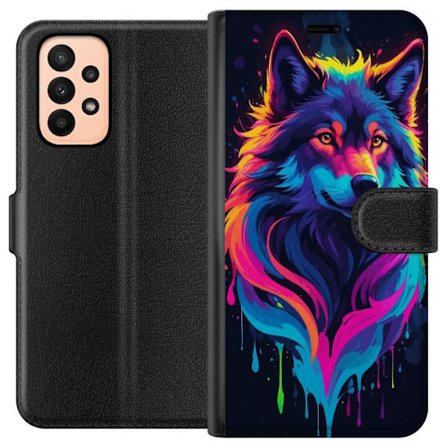 Yhteensopiva Lompakkokotelo Samsung Galaxy A23 Sateenkaarikarhu taidetta Värikkäässä Neon Splash Tyylissä