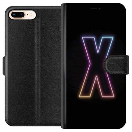 Yhteensopiva Lompakkokotelo Apple Apple iPhone 7 Plus Neonkirjain X voimakkaissa väri vaihteluissa mustaa taustaa vasten, voimakas typografinen suunn