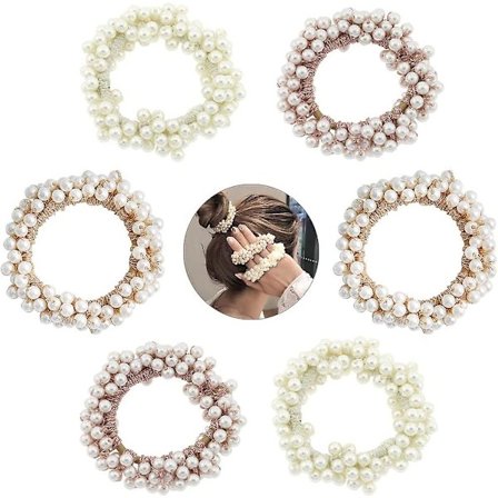 6 stk. Perle Hår Elastik Armbånd Perle Elastisk Hårstrik Perle Hår Scrunchie